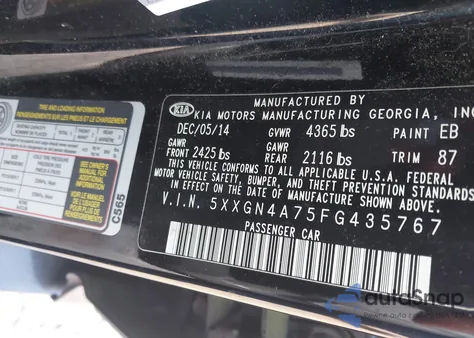 2015 Kia Optima Ex from USA, damaged, VIN 5XXGN4A75FG435767